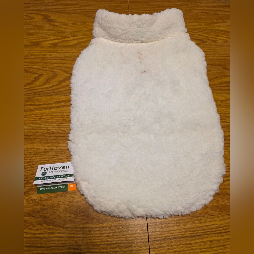 Cozy White And Plaid Reversible Dog Coat